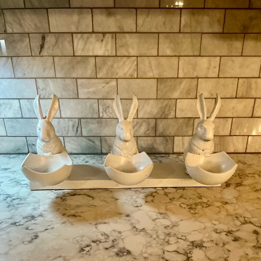 White metal  Bunny Candle Holders